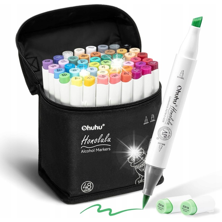 Set markere, 48 culori, dubla varf, non-toxic, pentru desen si caligrafie