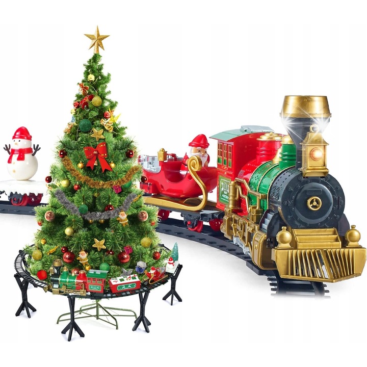Set trenulet de Craciun electric, cu motor, sunete si lumini, pentru copii, 25x25cm