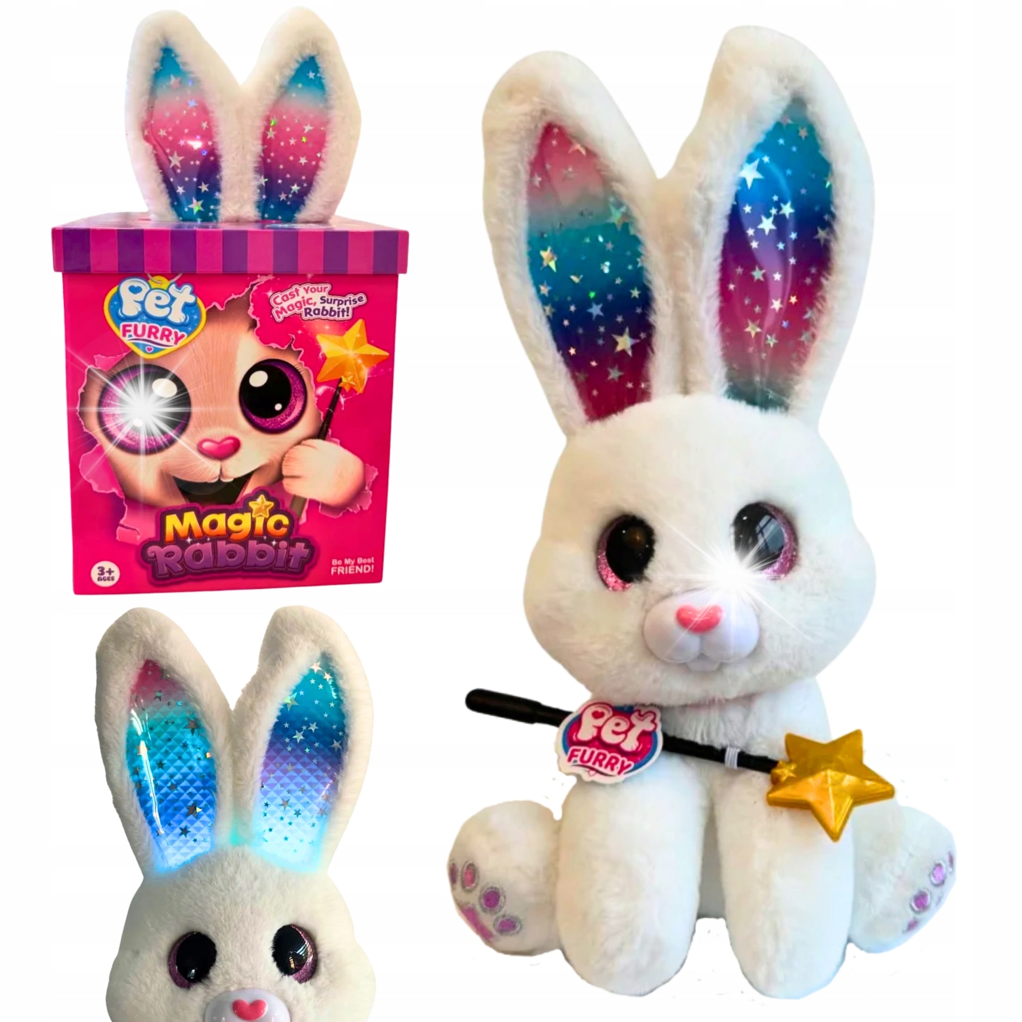 Iepuras interactiv Magic Bunny, set cu cutie, 19x17cm, alb si roz Iepuras interactiv Magic Bunny, set cu cutie, 19x17cm, alb si roz