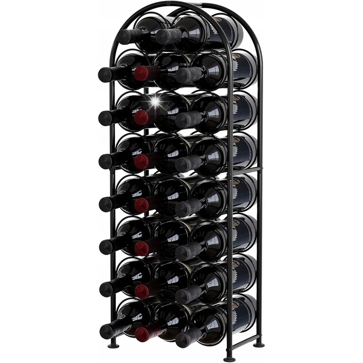 Suport pentru vin, metal, 23 butelki, design industrial, 32x18,3x83cm