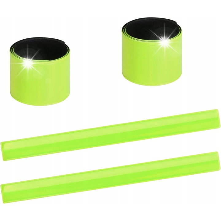 Set 4 bratari reflectorizante, galben neon, pentru siguranta si vizibilitate, utilizare universala