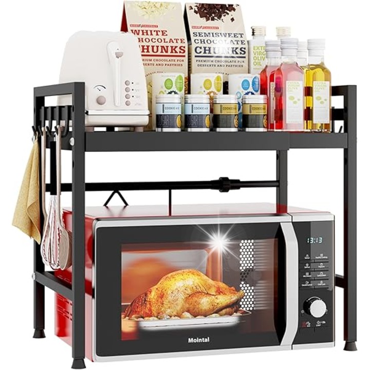 Стойка за микровълнова печка, 2 нива, черна, регулируеми размери, капацитет 100 кг
