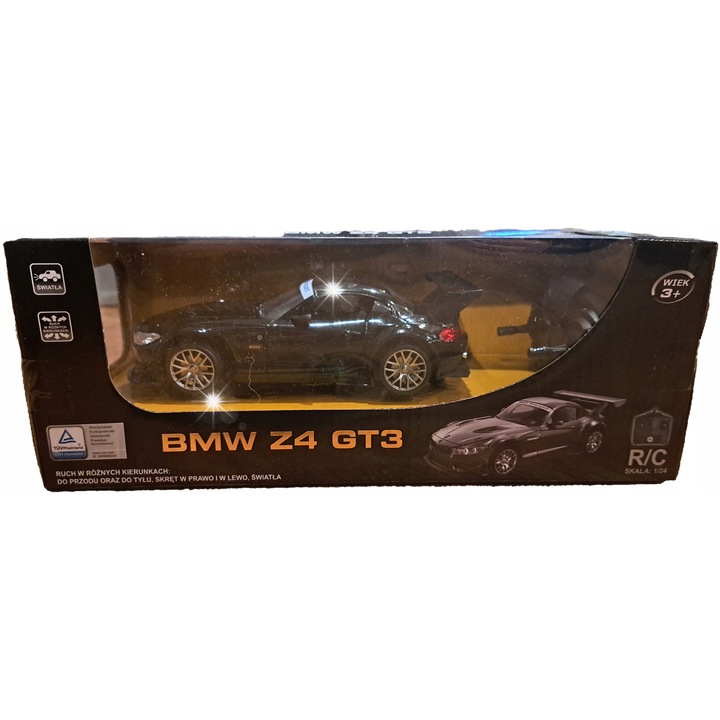 Masinuta zburatoare BMW Z4 GT3 1:24, neagra, set cu 1 x masina si 1 x pilot