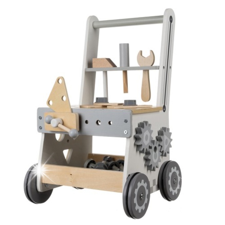 Atelier pentru copii Bemi, set 3in1 cu unelte din lemn, alb, 28,5x27x47cm