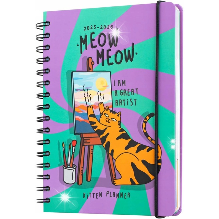 Agenda A5 2025-2026, design pisici, multicolor, 14,8x21cm