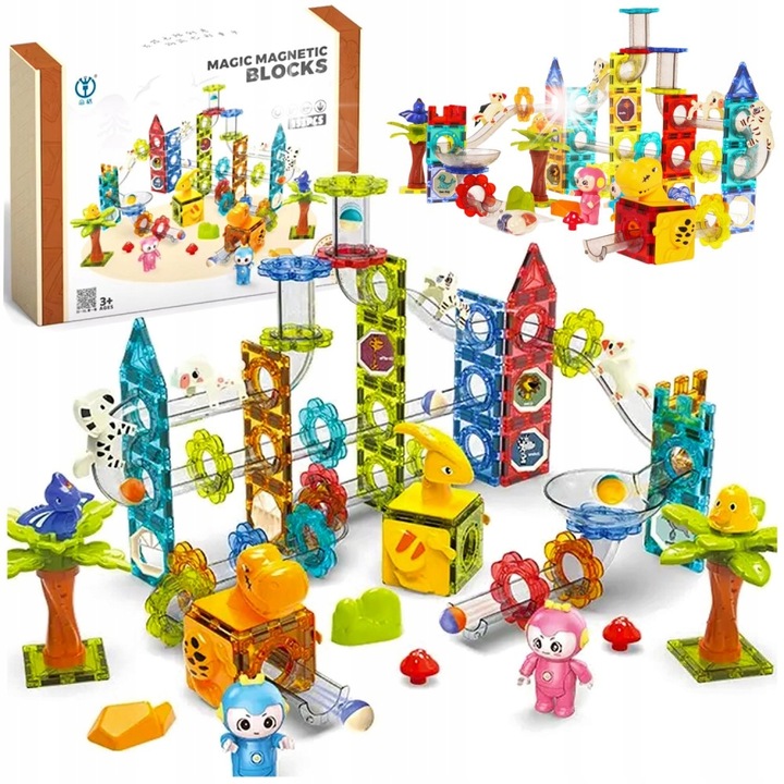 Set de constructie cu blocuri magnetice, 153 elemente, dinozaur, culori variate