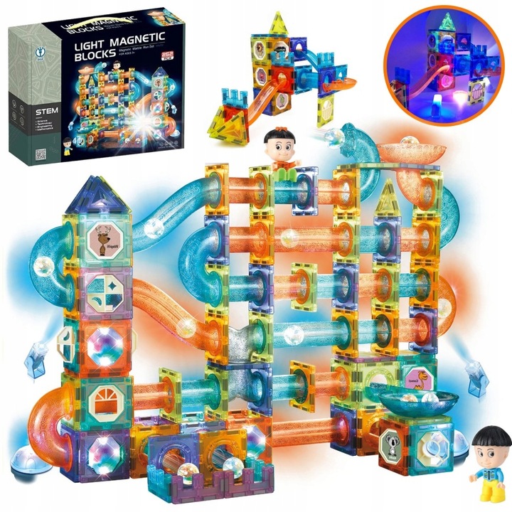 Set de constructie cu blocuri magnetice luminoase, 252 elemente