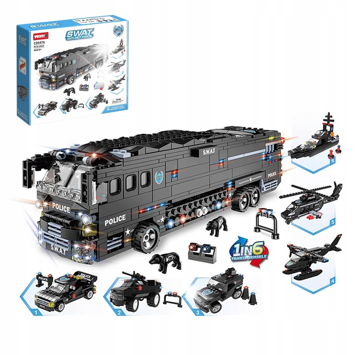 Set de constructie SWAT Anti-Riot Force C0547A, 6 vehicule, 1014 elemente, 30x9x26cm