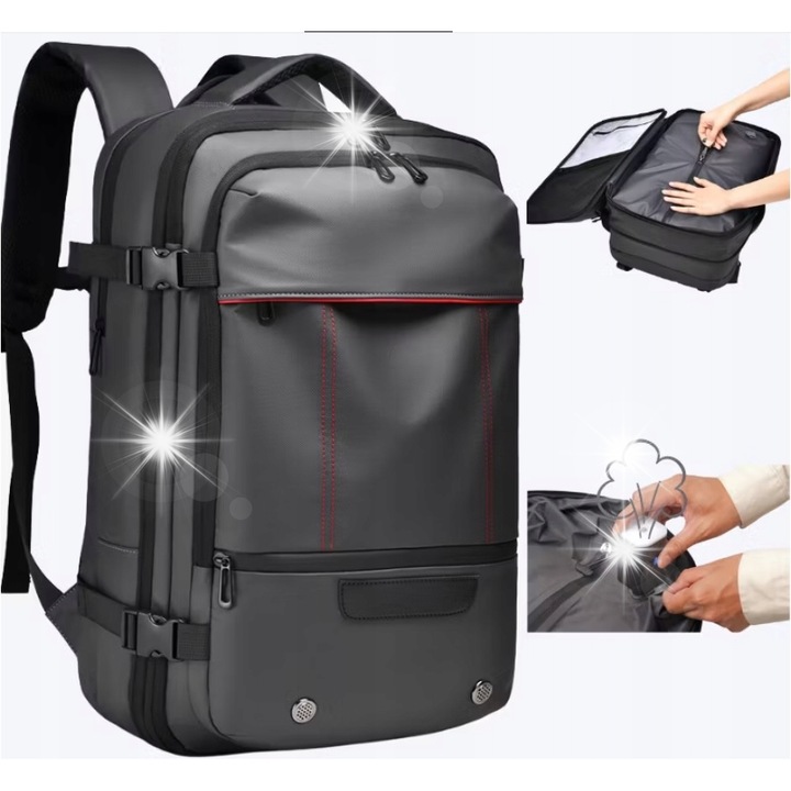 Rucsac calatorie pentru laptop, impermeabil, cu functie de compresie, 49x28x15cm, design modern