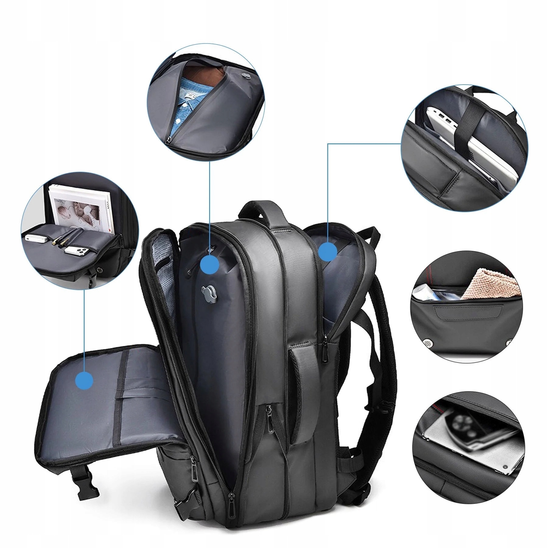 Rucsac calatorie pentru laptop, impermeabil, cu functie de compresie, 49x28x15cm, design modern