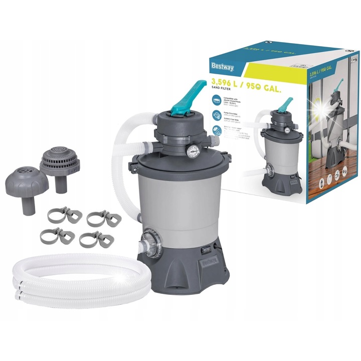 Pompa de filtrare pentru piscina Bestway 58515, 3596 l/h, 8,5 kg, 230 V, 85W, set complet
