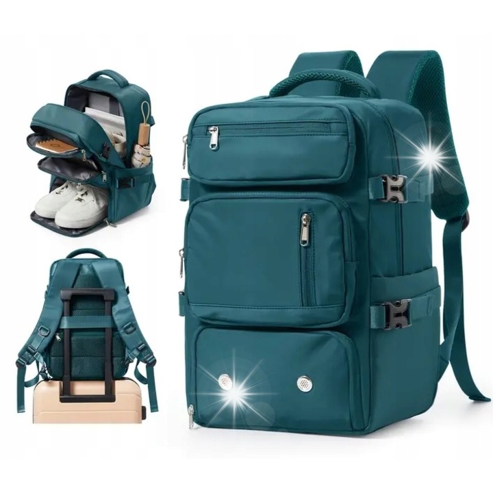 Раница за пътуване за ръчен багаж 40x20x25 см, Pavi Син, найлонов материал, с отделение за таблет и място за обувки