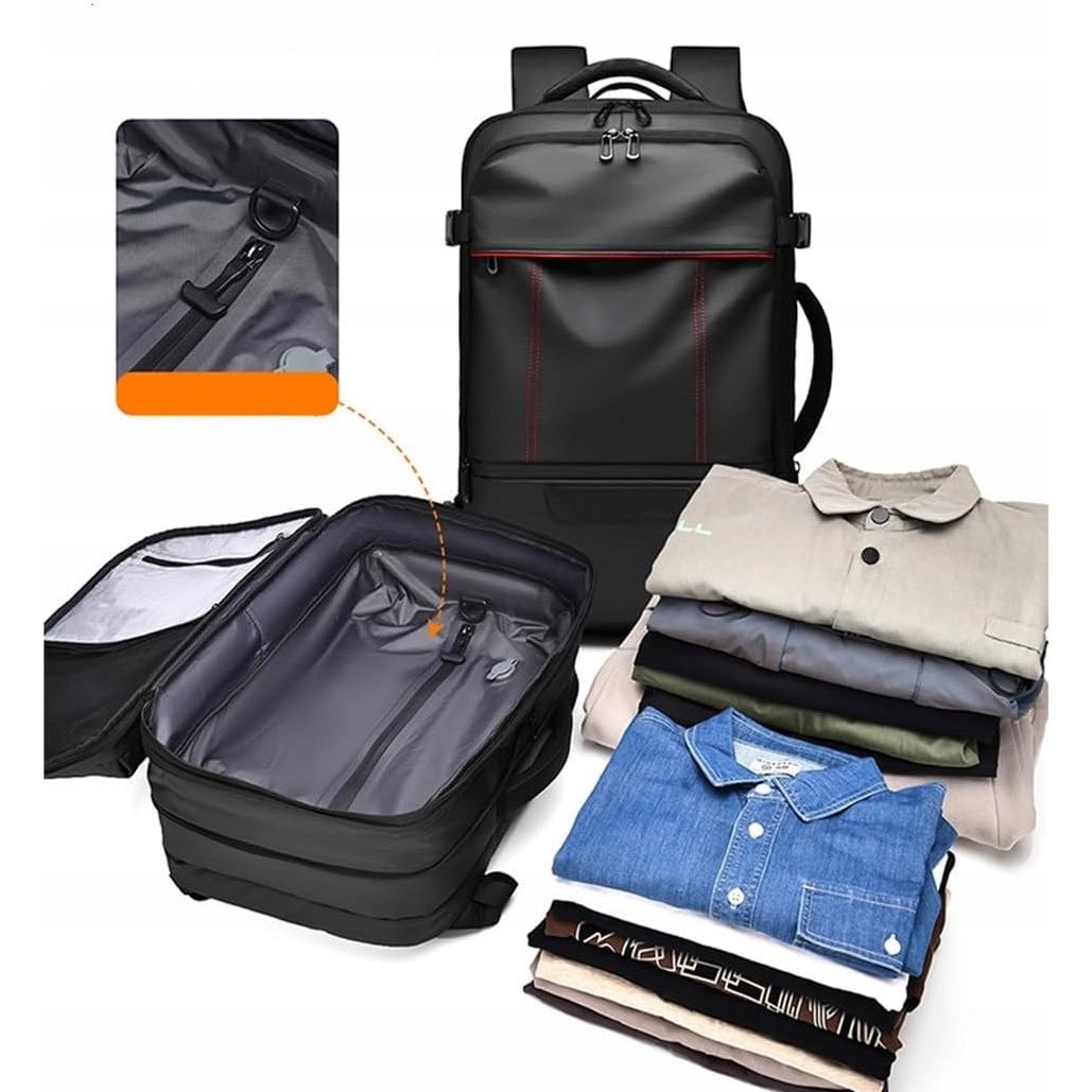 Rucsac de calatorie pentru laptop, impermeabil, cu compresie, 49x32x15cm, cu pompa