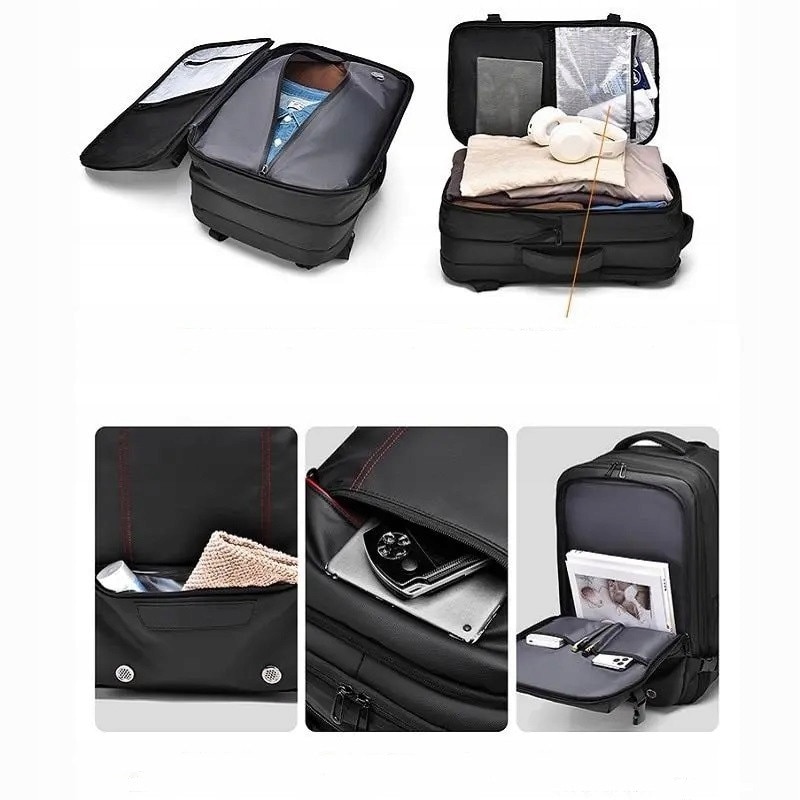 Rucsac de calatorie pentru laptop, impermeabil, cu compresie, 49x32x15cm, cu pompa