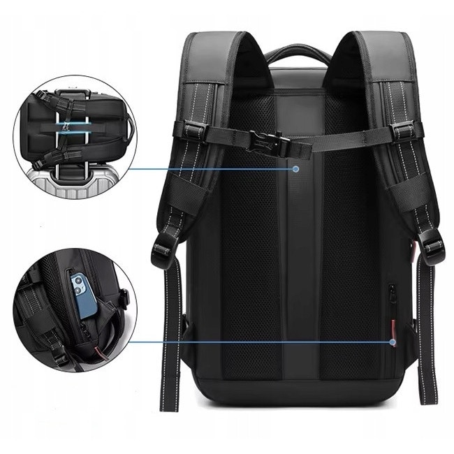 Rucsac de calatorie pentru laptop, impermeabil, cu compresie, 49x32x15cm, cu pompa
