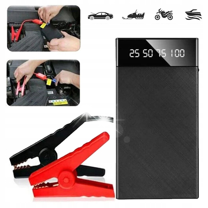 Starter auto portabil, 10000mAh, 400A, LED, set complet, 15x8x2cm