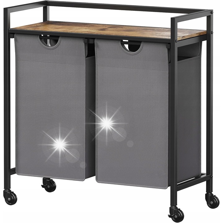 Cos de rufe cu 2 compartimente, 95L, cu suport, dimensiuni 76x33,5x78cm, multicolor