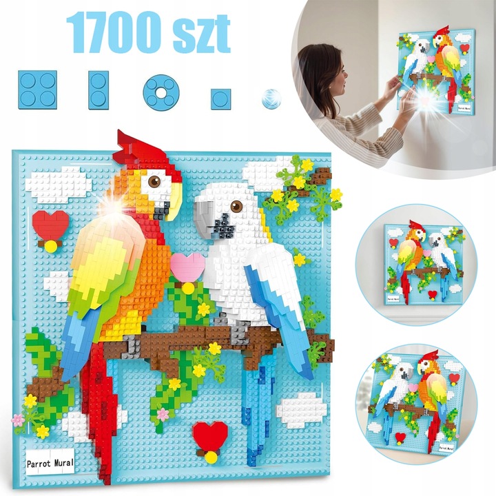 Set de constructie MICRO KLOCKI PAPUGA 3D, 1700 elemente, jucarie pentru copii