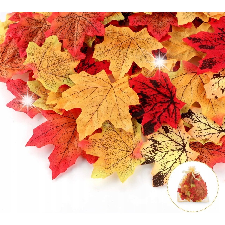 Set 250 frunze artificiale de artar, multicolor, 8x8cm si 10x10cm