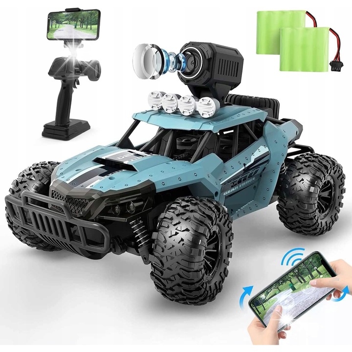 Masinuta RC Monster Truck, camera Wi-Fi 1080p, 2 baterii, 1:16