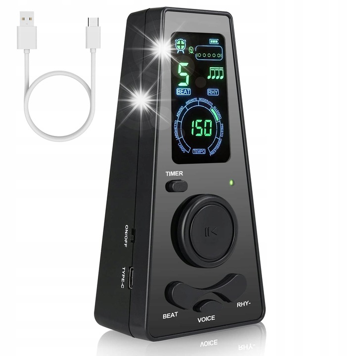 Metronóm elektronikus S-200, 40-208 BPM, időzítő 15-60 perc, USB-C, 150g, 14x7cm