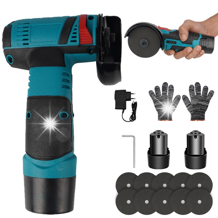 Slefuitor mini cu acumulator, 2x acumulatori, 10x discuri, multicolor