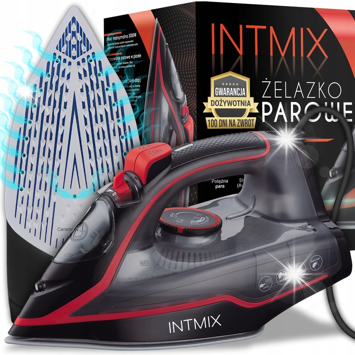 Fier de calcat cu aburi ceramic, 3000W, 9 in 1, functie anti-drip, 31cm, 350ml