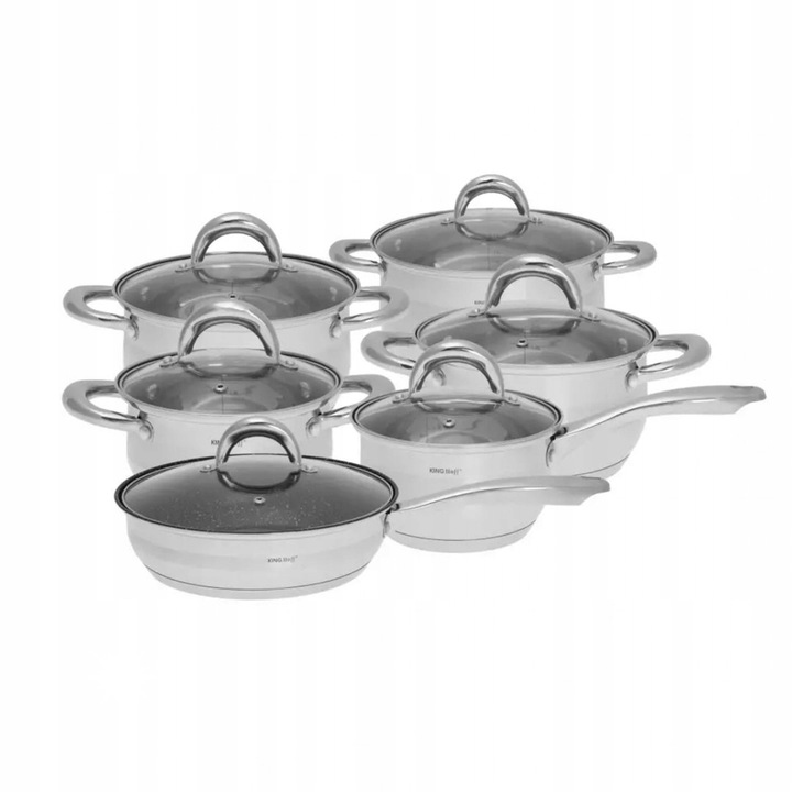 Set 12 piese oale din inox, cu capac, fund termic, multicolor, diverse dimensiuni