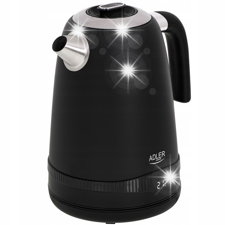 Fierbator electric Adler AD1295, 2200W, 1,7L, negru, display LCD, reglare temperatura 40-100°C