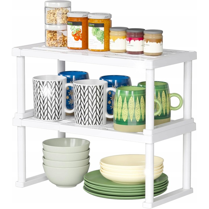 Suport organizator condimente, 2 niveluri, alb, 29,9-40x21,1x18cm, set