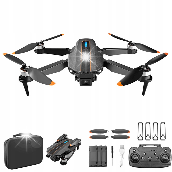Dron cu camera HD, 2 camere, negru, 30x27x6cm, set complet