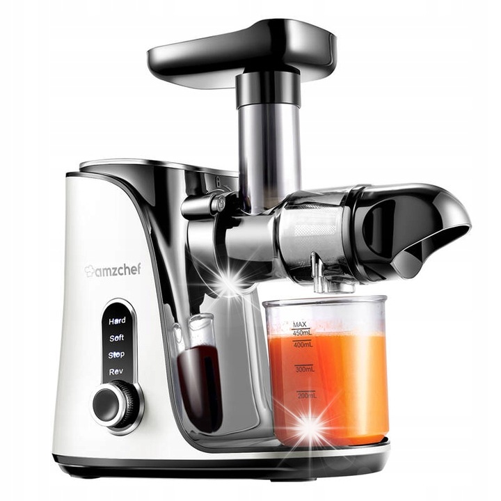 Extractor de suc lent Amzchef GM3001-WT, alb, 4 in 1, 2 viteze, set cu 2 sticle de 500 ml si pahar de 450 ml