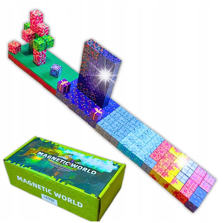 Set de constructie, blocuri magnetice, 147 el. blocuri patrate, multicolor