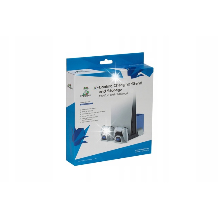 Support racire si incarcare PS5, Froggiex, alb-negru, 4 in 1