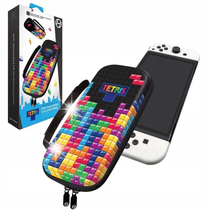 Etui protectie Nintendo Switch, Hyperkin, design Tetris, negru, 146x50,8x279,4mm