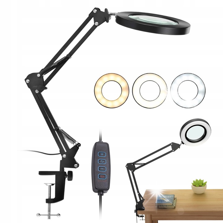 LED лампа с лупа, настолна, стъклена, 30x45см