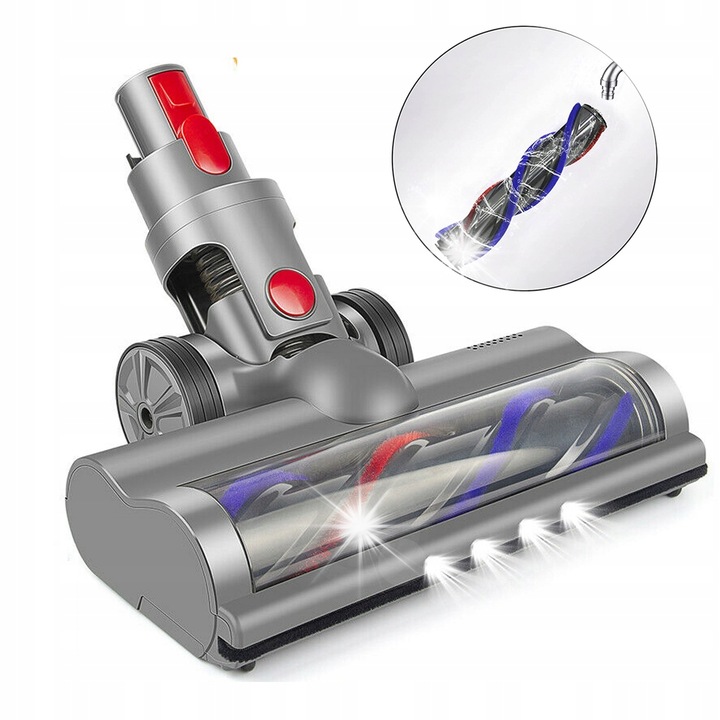 Perie electrica pentru curatarea podelelor si covoarelor, compatibila cu aspiratoare Dyson, cu lumini LED, 25,5cm, set