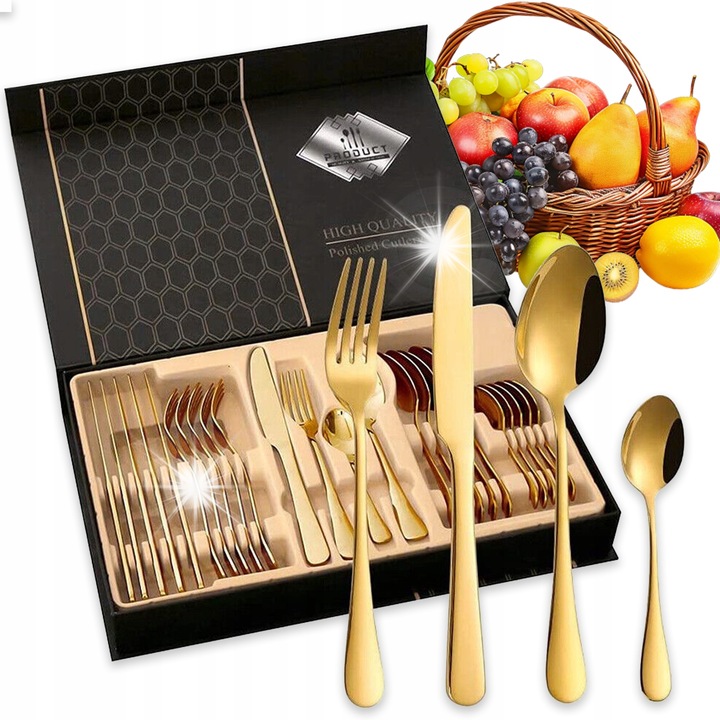 Комплект прибори за хранене от неръждаема стомана за 6 души, 24 части