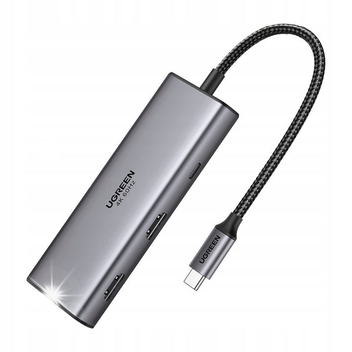 USB-C hub 7 az 1-ben, 2xHDMI 4K, 2xUSB, 2xUSB-C, 100W, szürke