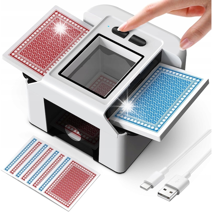 Masina automata de amestecat carti, 2000mAh, neagra, 22x11x10,7cm, set complet