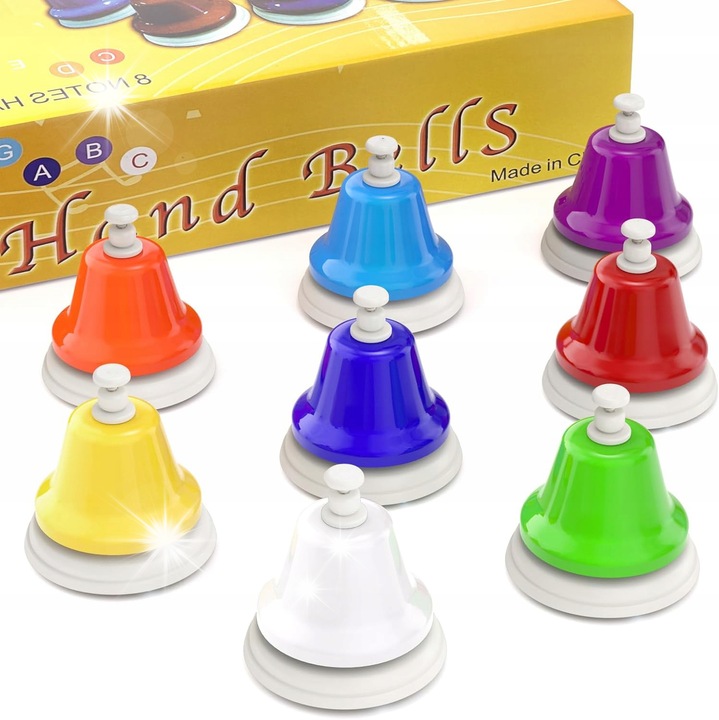 Set de instrumente muzicale de jucarie, clopotei diatonici Montessori, 8 bucati, colorat
