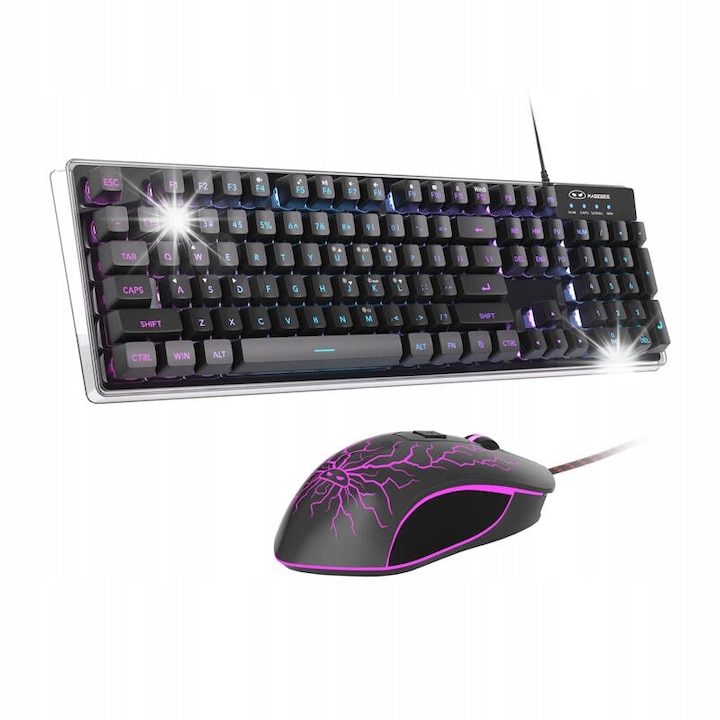 Tastatura de jocuri, 68 clape, comutator mecanic albastru, iluminare RGB 10 moduri, 312x104mm, set complet