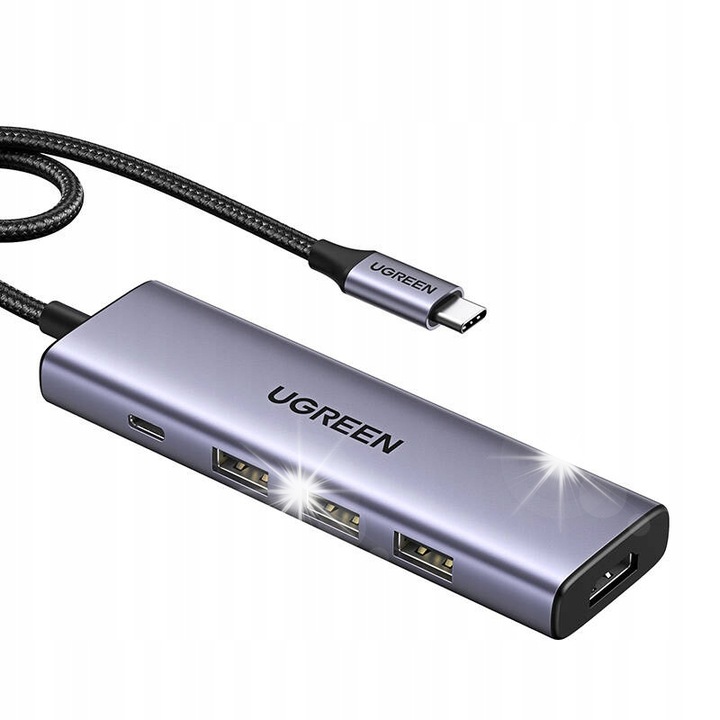 USB-C elosztó, HDMI 4K 60Hz, 3x USB 3.0, PD 100W, ezüst