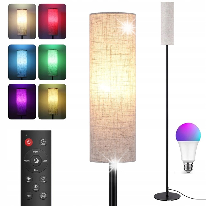Подова лампа, 172 см, бежово/черно, с Bluetooth управление, RGB, димируема, пълен комплект