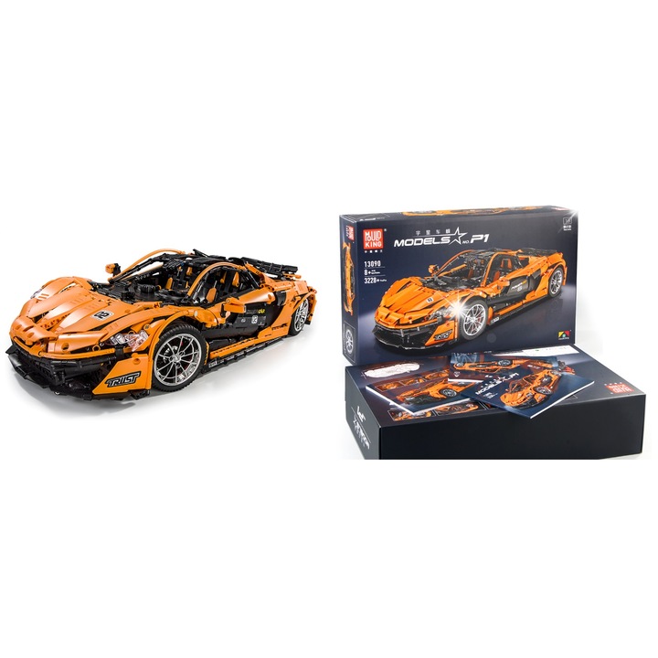 Set de constructie 3893 elemente, Masina sportiva galbena, stil McLaren P1