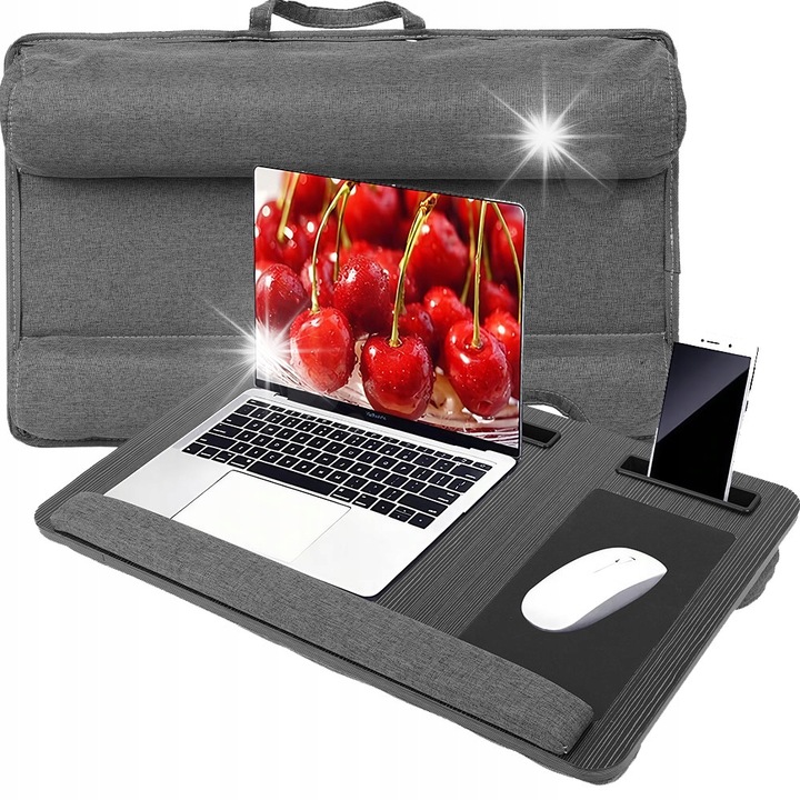 Suport pentru laptop, 55x34cm, negru, cu 2 perne, reglabila, multifunctionala