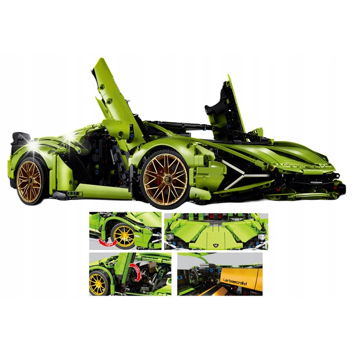 Set de constructie Lamborghini Sian, 3696 elemente, 60x25x13cm, detalii precise, usi mobile