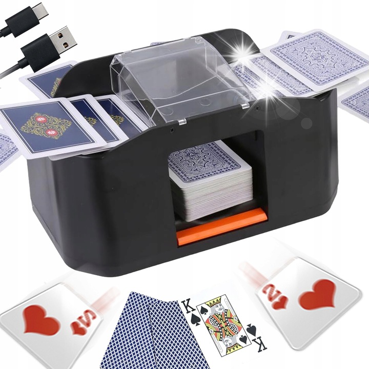 Elektromos kártyakeverő, kompakt, fekete, 2000mAh, 22x11x10,7cm, USB kábellel