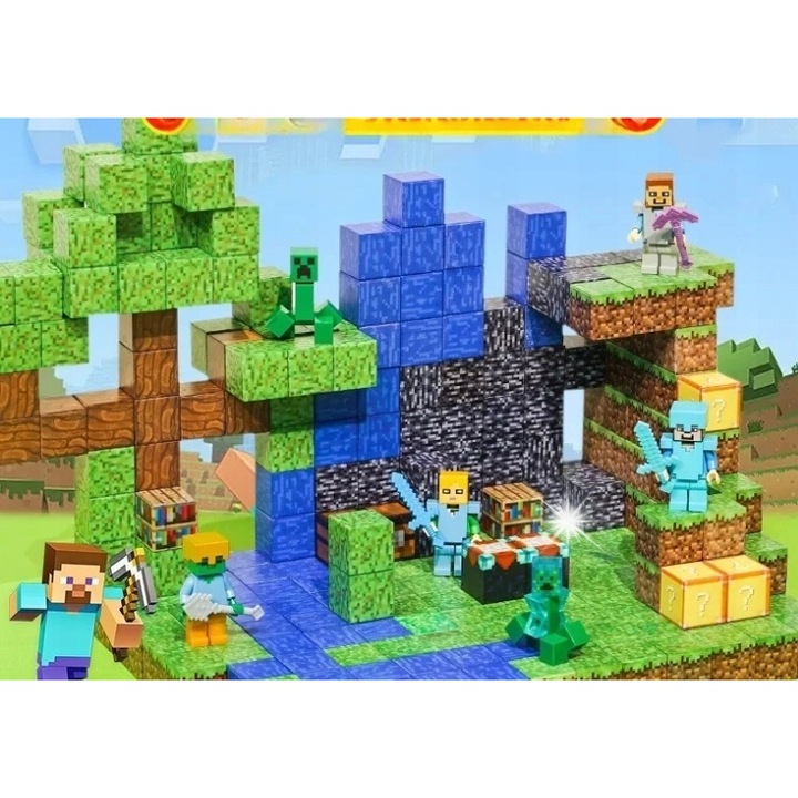 Set de constructie magnetice, 184 elemente, 2x2x2 cm, multicolor, pentru copii 3+