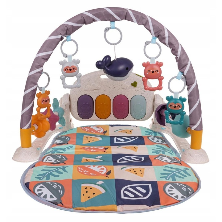 Mata educationala interactiva cu pian si jucarii zornaitoare, 76x60x28cm, pentru bebelusi